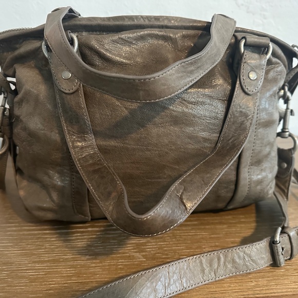 Olivia Harris Grey Leather Crossbody Distressed Hobo bag purse - Picture 5 of 10